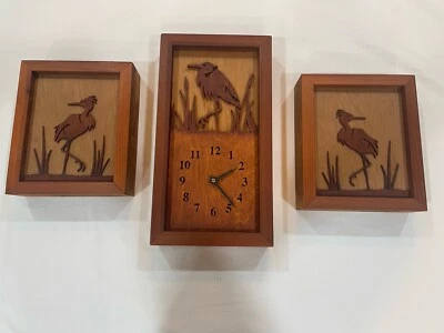 MCM FLAMINGO STORK CRANE Wooden Wall Clock Silhouette Battery Operated - Image 1 of 4