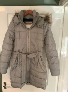Womens Silver Abercrombie and Fitch Belted Hooded Quilted Coat. Size S - Picture 1 of 4