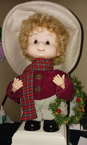Vintage 1990s Santa's Best Animated Undercover Kids Boy holding a Wreath - Picture 1 of 6
