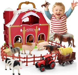 Juego de figuras de animales de granero y granja rojos, paquete de 20 juguetes STEM preescolares para niños - Imagen 1 de 12