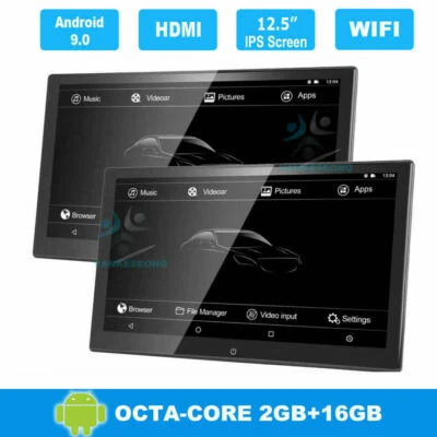 2X 12.5"Android 9.0 Car Headrest Monitor Touch Screen WIFI Bluetooth HDMI USB FM - Bild 1 von 4