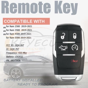 2019 - 2021 for RAM 2500 3500 4500 5500 Smart Prox Key Remote Fob GQ4-76T 4A - Picture 1 of 7