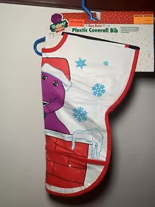 Vtg BARNEY FRIENDS PLAYSKOOL Vinyl Plastic Coverall Bib Crumb Catcher Washable - Picture 1 of 6