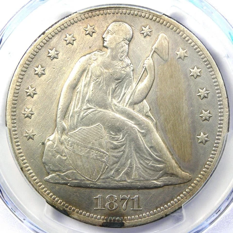 1871 Seated Liberty Silver Dollar $1 - Certified PCGS XF Detail - Rare Coin! Cover