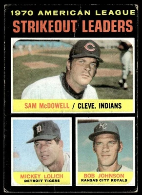 1971 Topps AL 1970 Strikeout Leaders - Sam McDowell/Mickey Lolich/Bob Johnson LL - Image 1 of 2