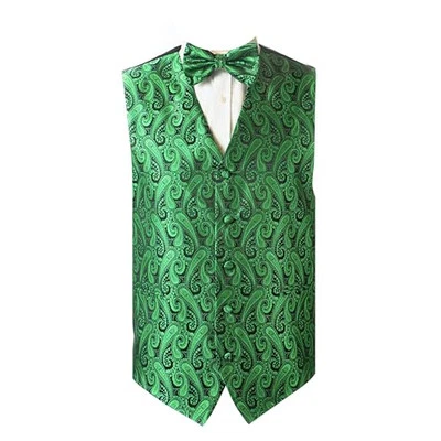 Oliver George Men's Paisley Formal Waistcoat Tuxedo Dress Large Green/Black - Image 1 of 4