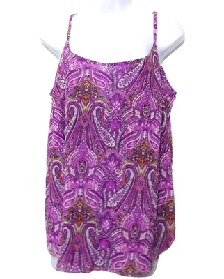I.N.C. Purple Paisley Cami Top L Chiffon Dual Layer Adjustable Straps INC - Image 1 of 4