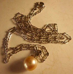 Collana solitario vintage in argento sterling catena di perle bianche 18" - Foto 1 di 4