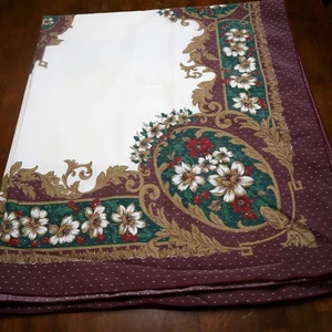 Tovaglia Natalizia Floreale Grande Rettangolare Ornata Borgogna Oro 60" x 104" - Foto 1 di 7