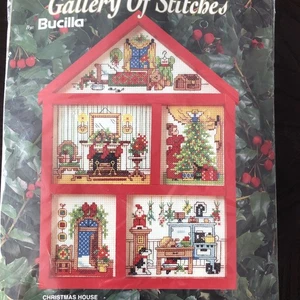 Bucilla Christmas House 7x10” Counted Cross Stitch Hutch New Old Stock VTG 1994 - Picture 1 of 11