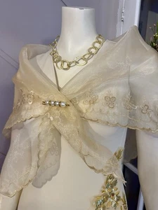 A classic beautiful Beige Filipiniana Alampay for women - Picture 1 of 6