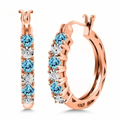 0.91 Ct Swiss Blue Topaz E-F Lab Grown Diamond 18K Rose Gold Plated Silver - Image 1 of 4