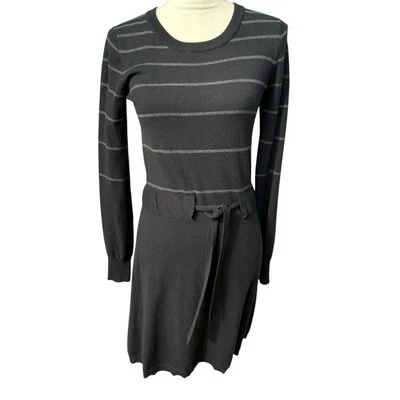 Theory Wool Blend Milly New Steady Stripe Tie Waist Fit n Flare Sweater Dress- M - Image 1 of 4