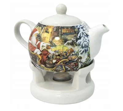 Teekanne Kanne Stövchen Set Keramik 1000ml Teebereiter Weihnachten Tee - Bild 1 von 3