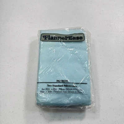 Vintage flannel ease pillowcase pair solid blue y2k 90s 80s NOS - Image 1 of 4