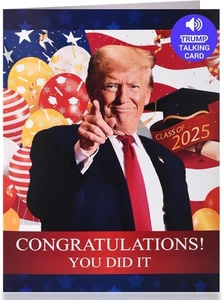 Talking Trump Graduation Card with Real Voice, Funny Donald Class of Blue - Picture 1 of 6