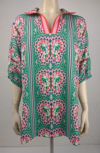 Emily McCarthy Verde Rosa Geométrico Mariposa Cuello en V Túnica Top Damas XL - Imagen 1 de 8