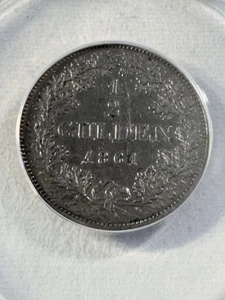 1861 German States Baden 1/2 Gulden Graded XF 40 Details Cleaned by ANACS - Picture 1 of 8