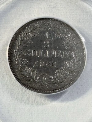 1861 German States Baden 1/2 Gulden Graded XF 40 Details Cleaned by ANACS - Image 1 of 4