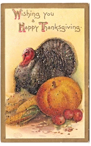 Postal de colección A/S Ellen H Clapsaddle Feliz Acción de Gracias con cuentas ~ Pavo y cosecha - Imagen 1 de 2