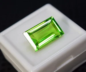 7.45 Ct,11x8 MM Certified Natural Green Peridot Baguette Cut Loose Gemstone - Picture 1 of 5