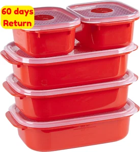 Microsafe Oblong Container Set Red Pack of 5 Microwave Safe Food Storage - Picture 1 of 12