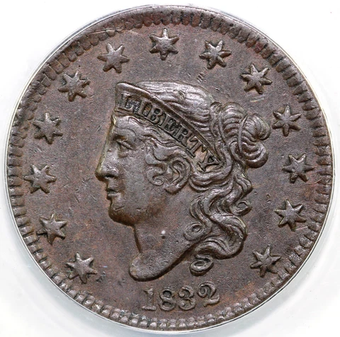 1832 1c N-1 Medium Letters Matron Head Large Cent ANACS EF 40 Cover
