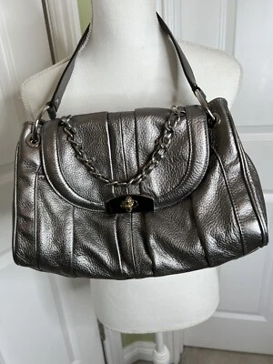 B Makowsky Silver Metallic Leather Chain Satchel Shoulder Handbag Bag Purse - Image 1 of 4