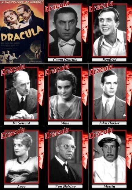 TC Dracula Film Bela Lugosi 1931 Horror Karloff Vampire Set 9 Karten - Bild 1 von 1