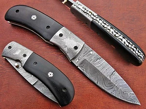 CUSTOM HAND MADE DAMASCUS STEEL FOLDING KNIFE 29. - Picture 1 of 9
