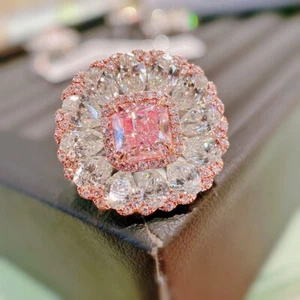 New Big Flower Charm Mix Color Pink White Topaz Gemstone Women Girl Silver Ring - Picture 1 of 6