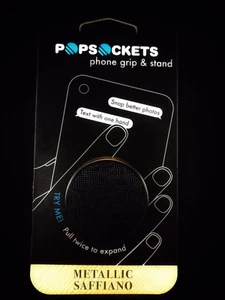 Authentic PopSockets Saffiano Black PopSocket Pop Socket Phone Holder Grip - Picture 1 of 2