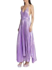 Alice + Olivia Arista Halter Neck Accordion Pleat Maxi Dress Women's 8 Solstice - Picture 1 of 16