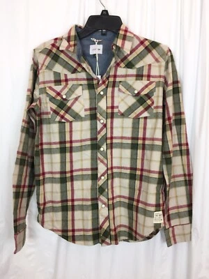 Joe’s Unisex La Camisa Camisa Camisa Franela Crema Multi Perla Broches 100% Algodón L 14-16 Foto 1 de 4