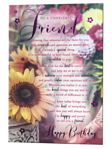 Friend Happy Birthday Card To A Cherished Flowers Design Sentiments Lovely Verse - Picture 1 of 2