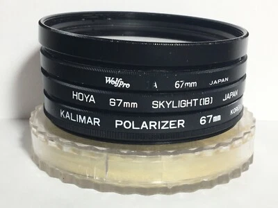 3 Filters 67mm Kalimar Polarizer Hoya Skylight 1(B) & Wolfpro 1A Filter + Bonus - Image 1 of 4
