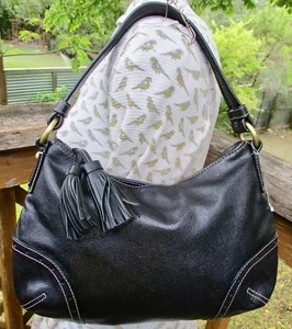 TALBOTS Tasseled Black Leather Hobo Shoulder Bag Handtasche TOP - Bild 1 von 13