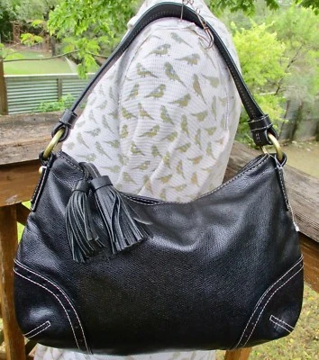 TALBOTS Bolso de Hombro Hobo de Cuero Negro con Borlas Excelente Foto 1 de 4