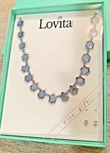 Lovita & Co 18" Blue Crystal Necklace Set w Stud Earrings - Picture 1 of 9
