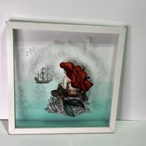 Disney The Little Mermaid Ariel Glass Wood Hanging Wall Decor 14” Square - Picture 1 of 12