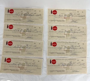 LOT x8 Monticello Coca Cola Bottling Co Cancelled Check 1956/57 Farmers Bank - Picture 1 of 6