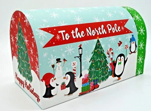 Christmas Jingle Bells Rockin Penguins North Gift Mailbox Hard Cardboard 4 sizes - Picture 1 of 20