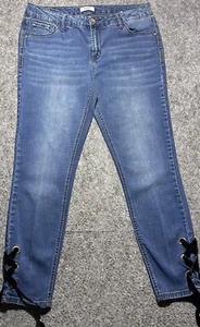 Kensie Jeans Women's Size 10/30 Blue Denim Stretch Skinny Crop Jeans Lace Up - Picture 1 of 15