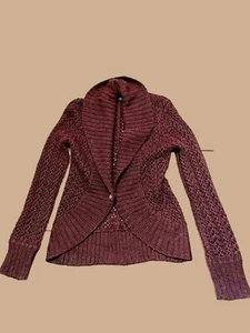 Calvin Klein Womens Dark Brown Cardigan Sz M Open Weave Knit Shawl Collar - Imagen 1 de 7