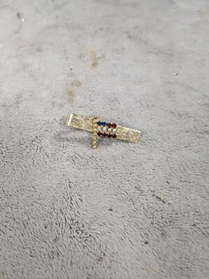 复古领带夹条扣金带美国国旗珠宝红色、蓝色白色宝石 — 第 1/2 张图片