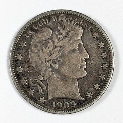 Серебряная монета номиналом 50 центов 1909 O с изображением Барбера в очень хорошем состоянии - Изображение 1 из 3