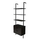Industrial Ladder Shelf w/ 2 Drawers 3-Tier Wall Mounted Bookcase Open Bookshelf