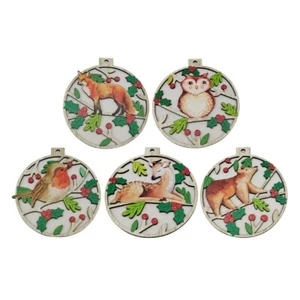 5Pcs Merry Christmas Wooden Tags Round Baubles Chips Christmas Tree Decor - Picture 1 of 8