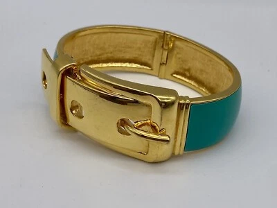 "Brazalete brazalete hebilla cinturón esmalte turquesa chapado en oro 24K CC Skye 7""" Foto 1 de 4