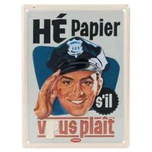 Plaque Métal Humoristique Rétro Hé Papier S'il Vous Plait Natives 15 x 20 - Foto 1 di 2